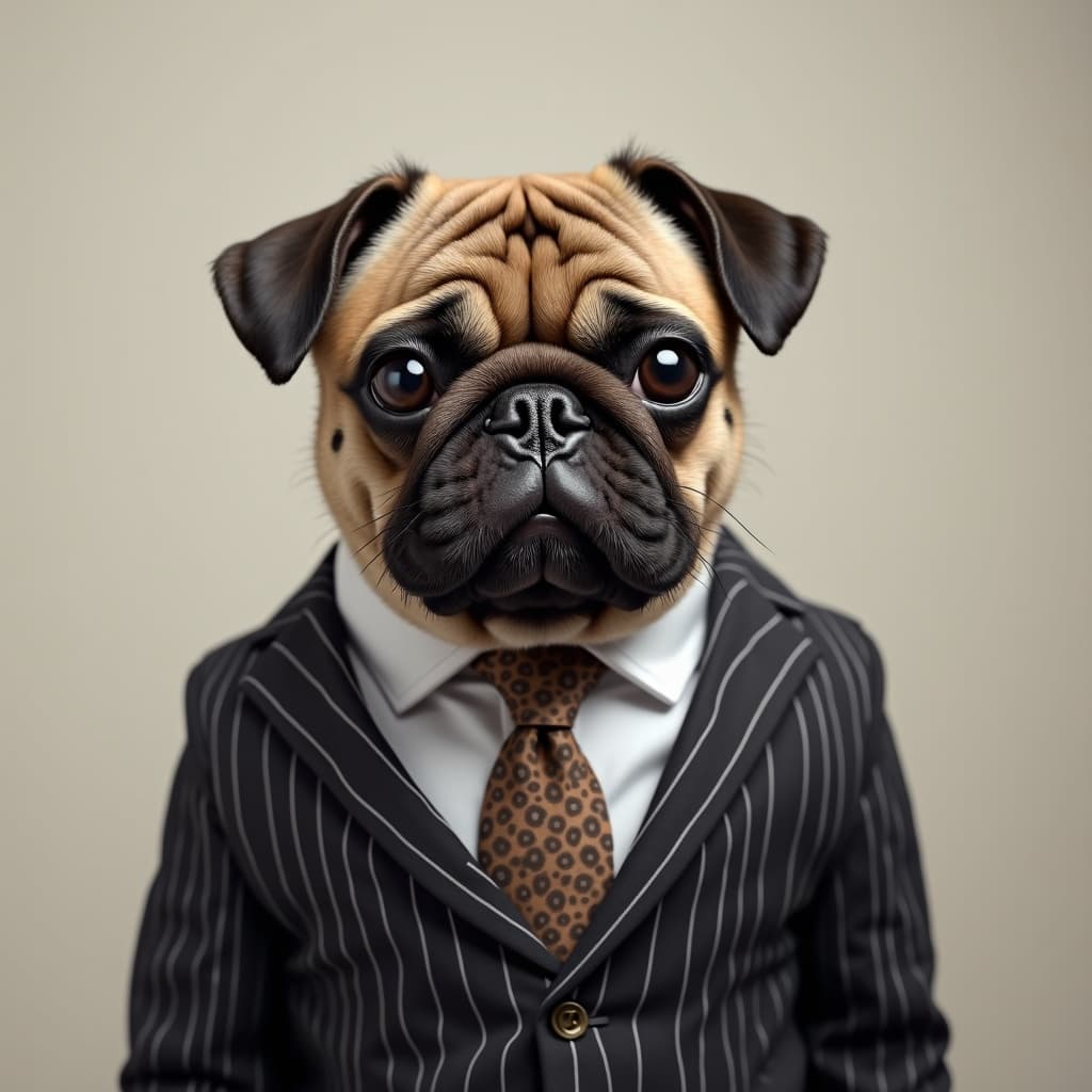 Tactical pug in a tiny suit